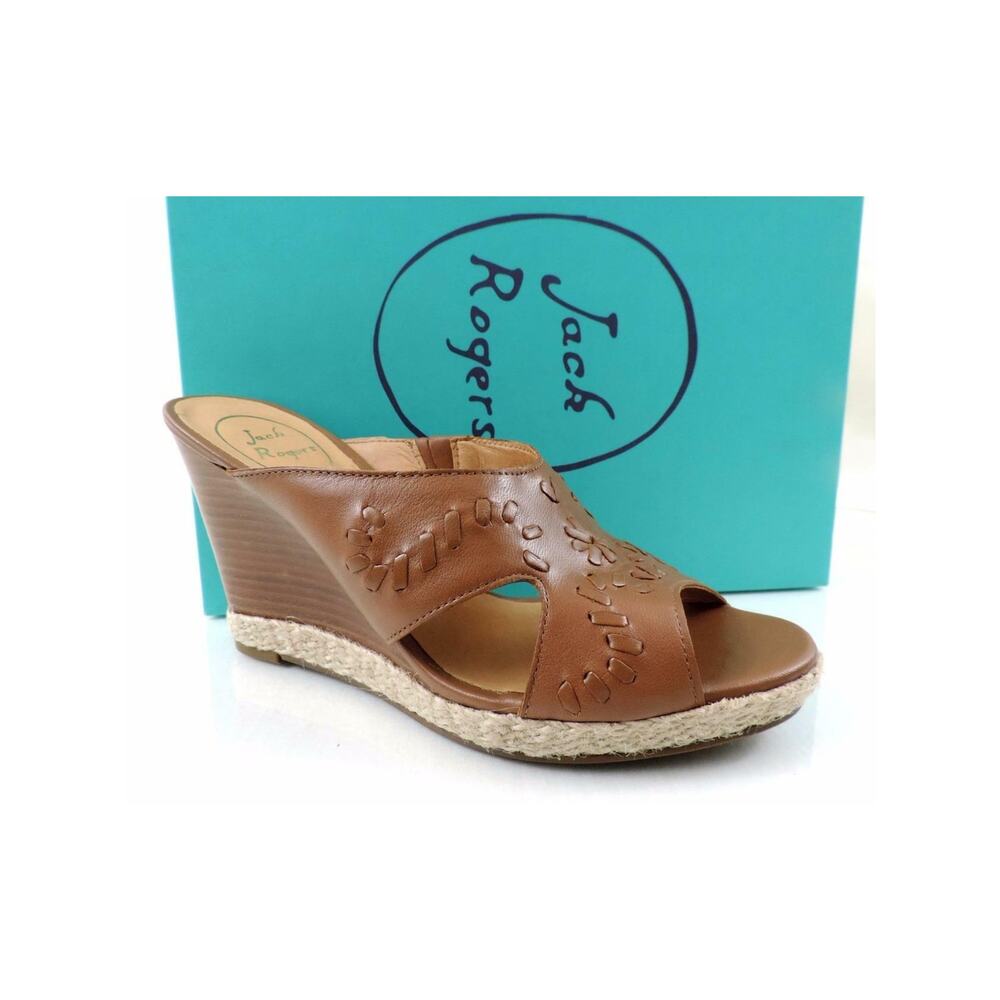 Women's Shoes Jack Rogers Sophia Slide Wedge Sandals Heels Oak Brown Size 8